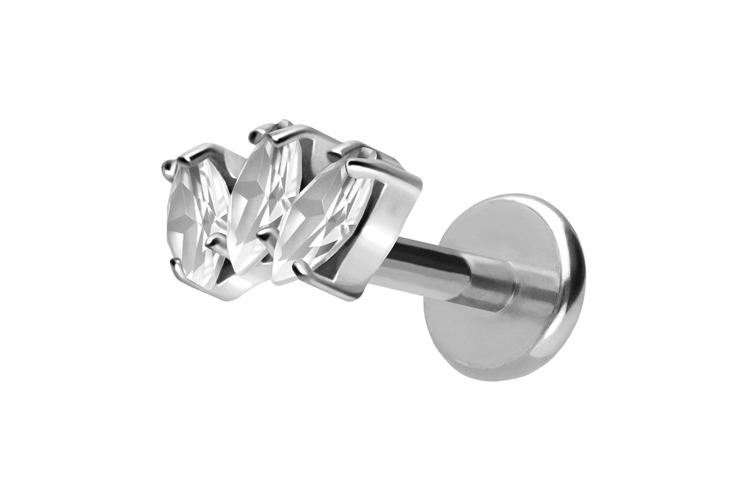 Titan Labret Piercing mit Push Fit 3 KRISTALLTROPFEN